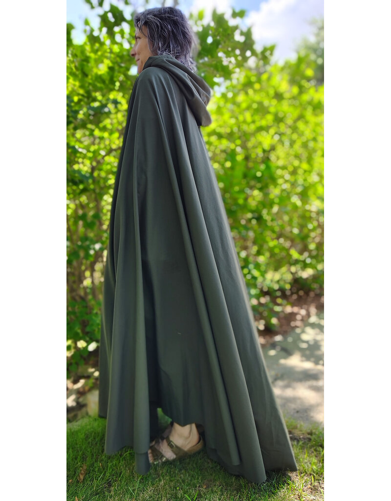 Cloakmakers.com 6086-Washable Dark Green Lightweight Wool Blend Cloak w/ Black Velvet Hood Lining & Silver Tone Clasp
