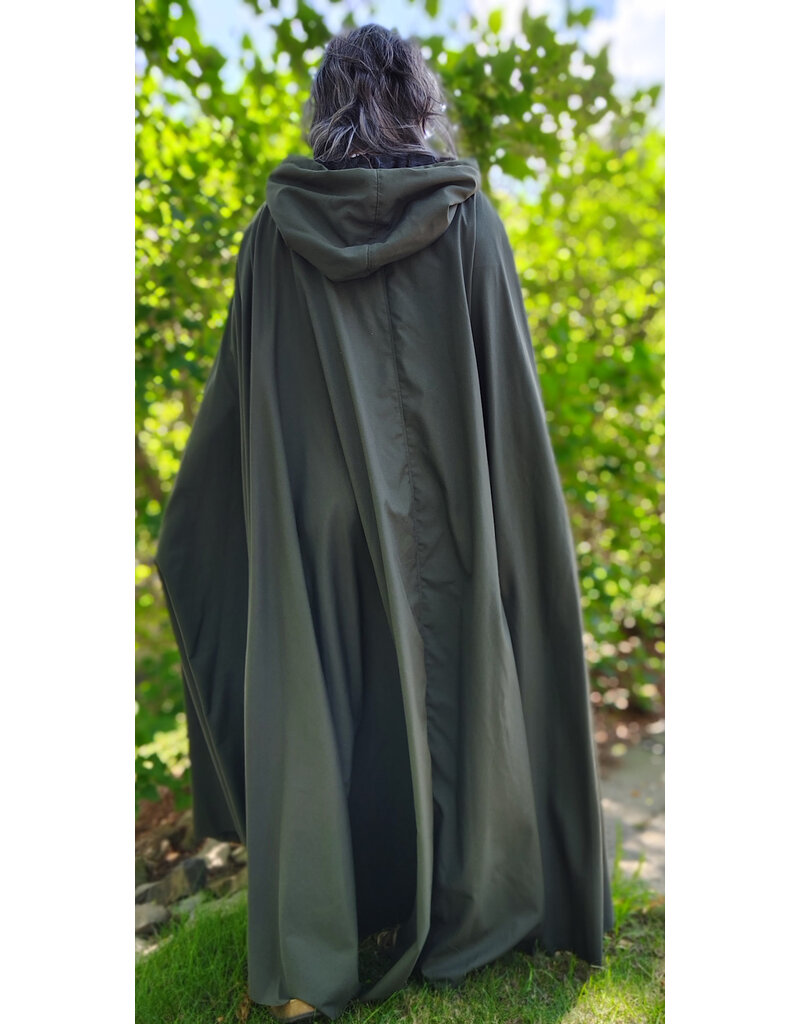 Cloakmakers.com 6086-Washable Dark Green Lightweight Wool Blend Cloak w/ Black Velvet Hood Lining & Silver Tone Clasp