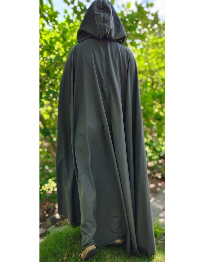 Cloakmakers.com 6086-Washable Dark Green Lightweight Wool Blend Cloak w/ Black Velvet Hood Lining & Silver Tone Clasp