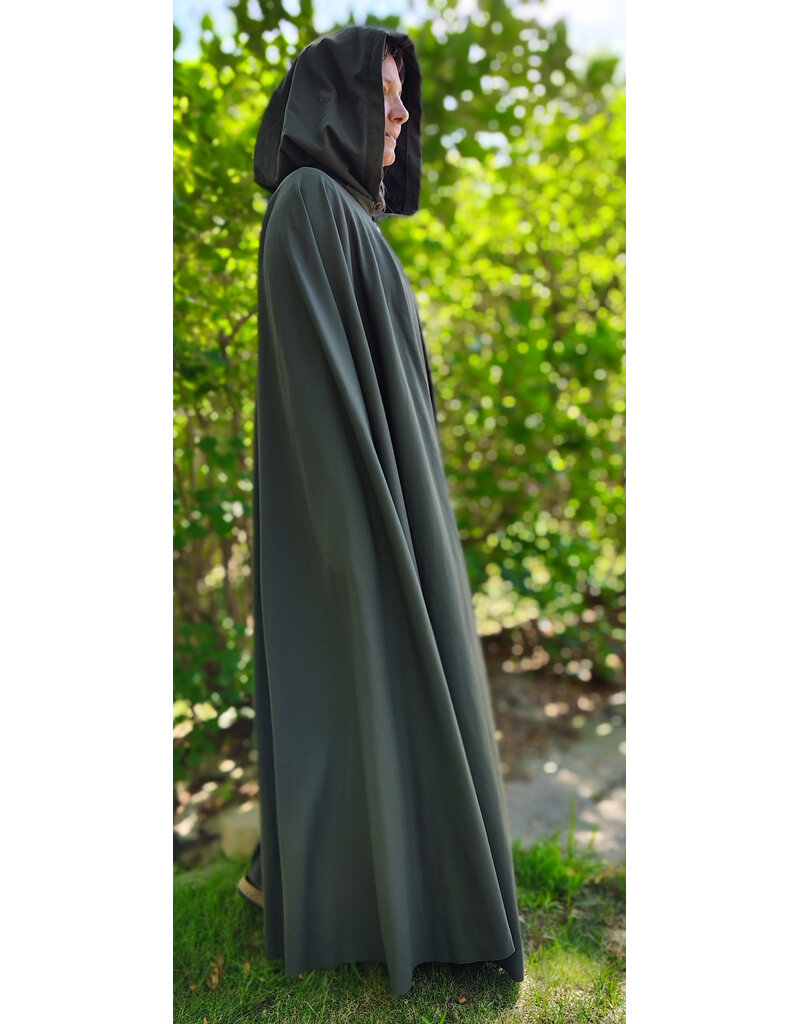 Cloakmakers.com 6086-Washable Dark Green Lightweight Wool Blend Cloak w/ Black Velvet Hood Lining & Silver Tone Clasp