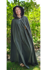 Cloakmakers.com 6086-Washable Dark Green Lightweight Wool Blend Cloak w/ Black Velvet Hood Lining & Silver Tone Clasp