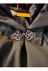 Cloakmakers.com 6086-Washable Dark Green Lightweight Wool Blend Cloak w/ Black Velvet Hood Lining & Silver Tone Clasp