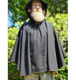 Cloakmakers.com 6088-Washable Black Woven Wool Blend Cloak w/ Black Velvet Hood Lining & Pockets