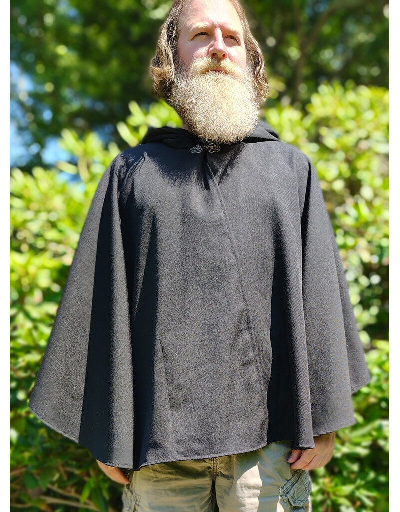 Cloakmakers.com 6088-Washable Black Woven Wool Blend Cloak w/ Black Velvet Hood Lining & Pockets