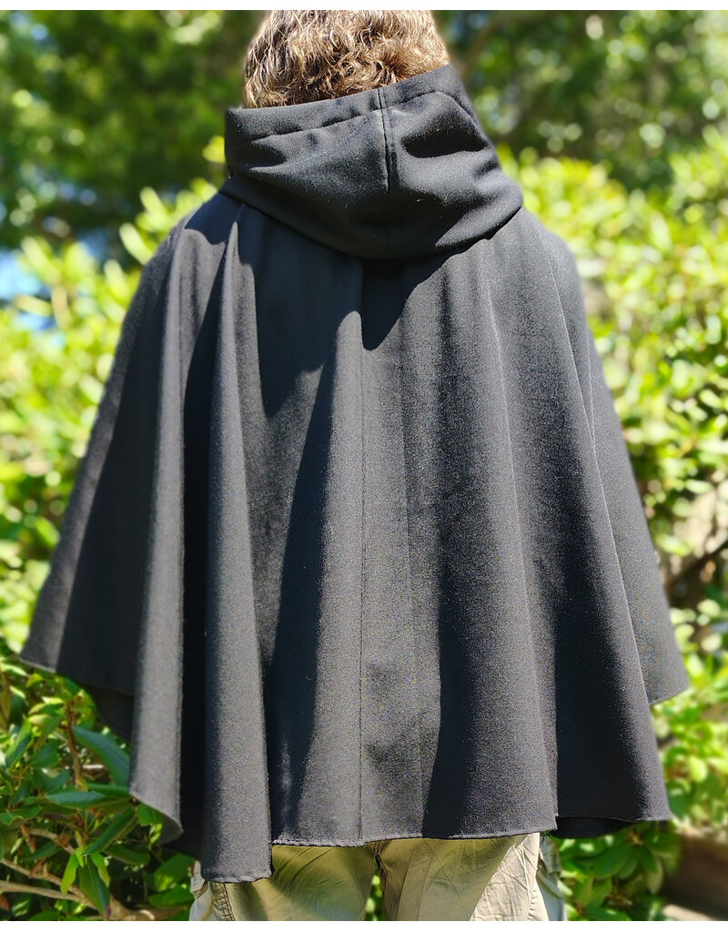 Cloakmakers.com 6088-Washable Black Woven Wool Blend Cloak w/ Black Velvet Hood Lining & Pockets