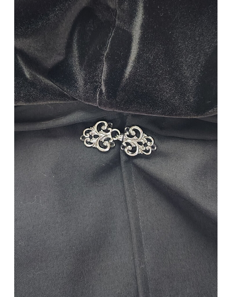 Cloakmakers.com 6088-Washable Black Woven Wool Blend Cloak w/ Black Velvet Hood Lining & Pockets
