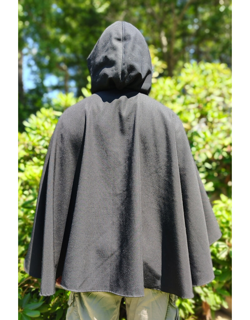 Cloakmakers.com 6088-Washable Black Woven Wool Blend Cloak w/ Black Velvet Hood Lining & Pockets