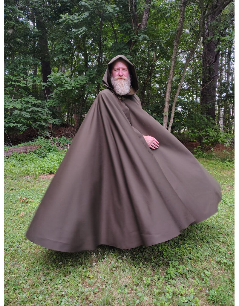 Cloakmakers.com 6089-Washable Dark Greenish Brown Wool Blend Cloak w/ Dark Green Hood Lining