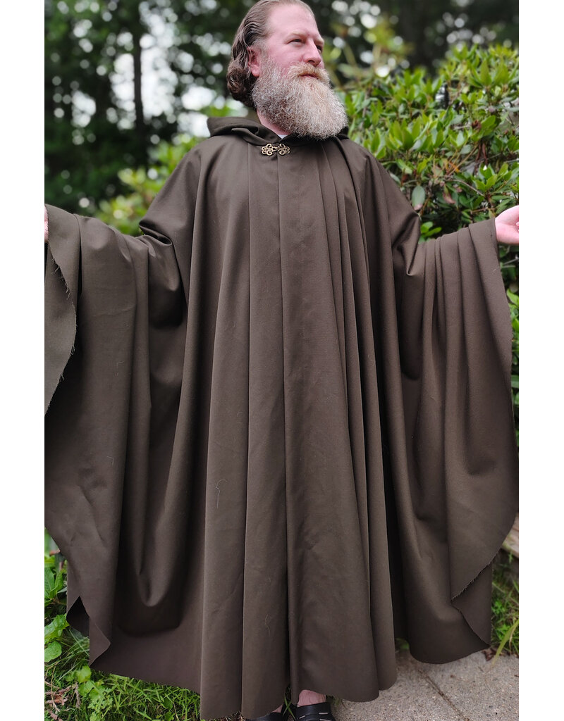 Cloakmakers.com 6089-Washable Dark Greenish Brown Wool Blend Cloak w/ Dark Green Hood Lining