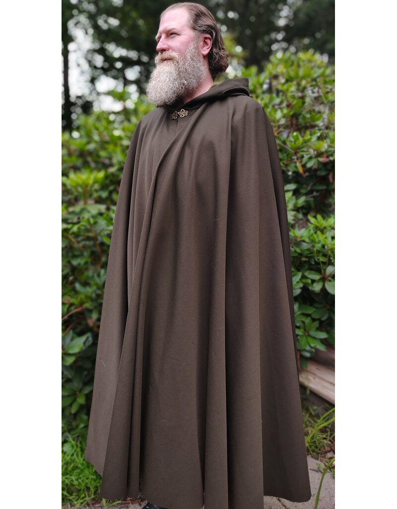 Cloakmakers.com 6089-Washable Dark Greenish Brown Wool Blend Cloak w/ Dark Green Hood Lining