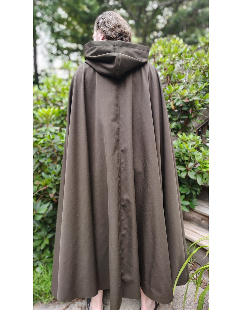 Cloakmakers.com 6089-Washable Dark Greenish Brown Wool Blend Cloak w/ Dark Green Hood Lining