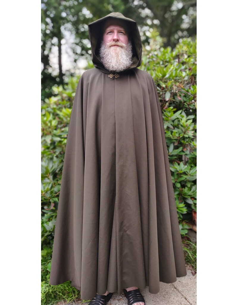 Cloakmakers.com 6089-Washable Dark Greenish Brown Wool Blend Cloak w/ Dark Green Hood Lining
