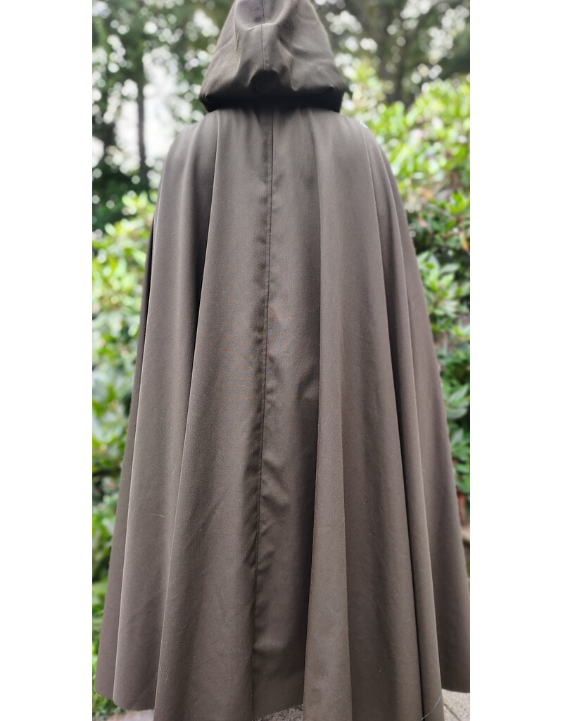 Cloakmakers.com 6089-Washable Dark Greenish Brown Wool Blend Cloak w/ Dark Green Hood Lining