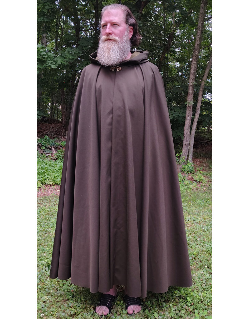 Cloakmakers.com 6089-Washable Dark Greenish Brown Wool Blend Cloak w/ Dark Green Hood Lining