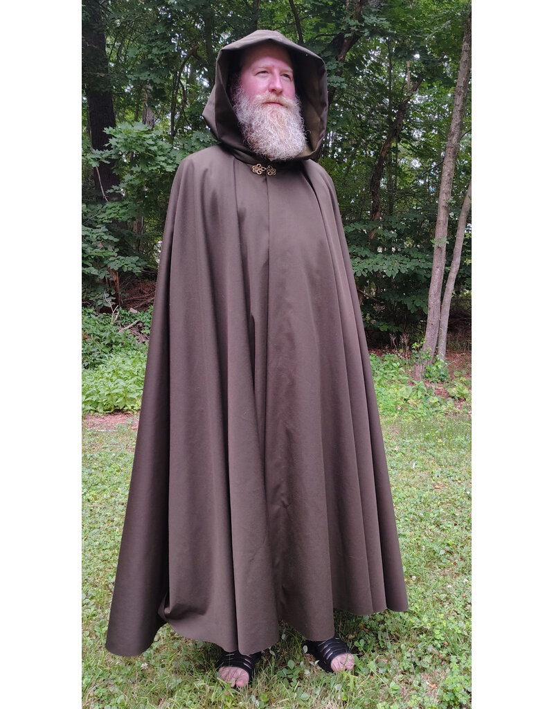 Cloakmakers.com 6089-Washable Dark Greenish Brown Wool Blend Cloak w/ Dark Green Hood Lining