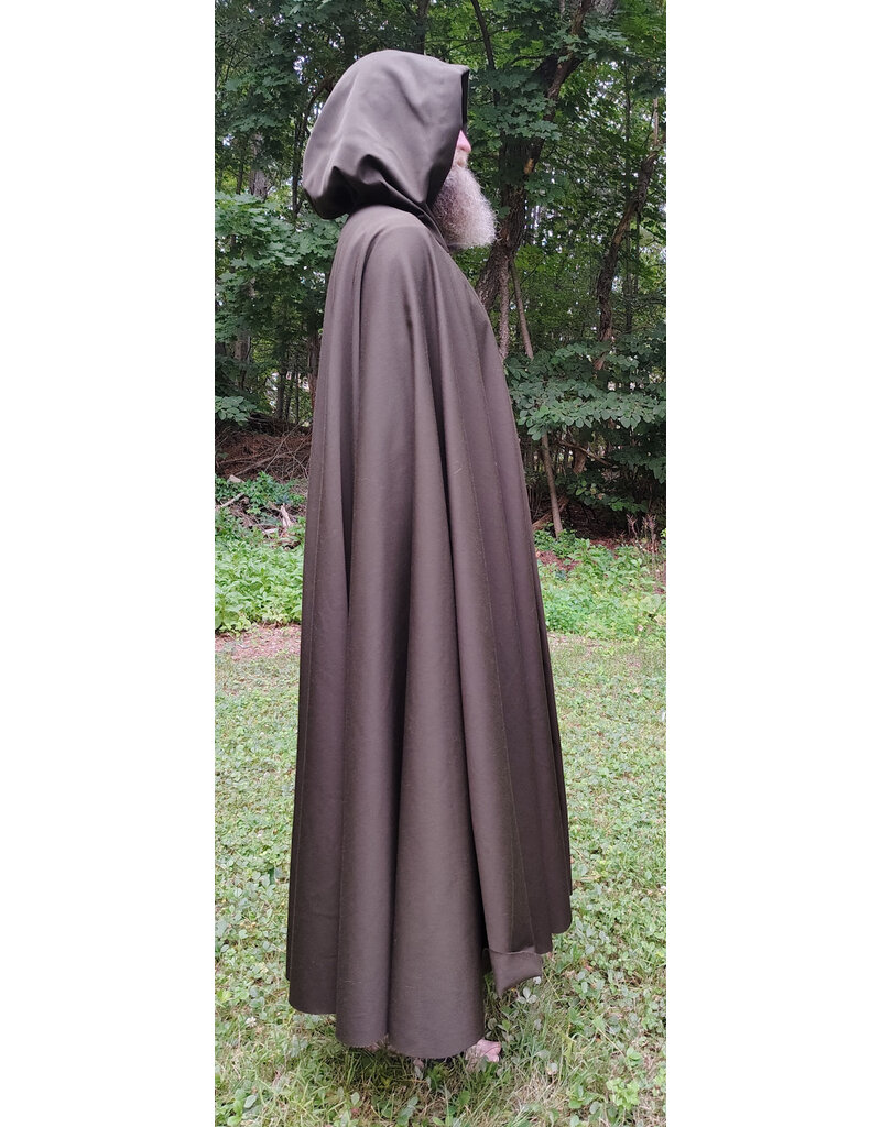 Cloakmakers.com 6089-Washable Dark Greenish Brown Wool Blend Cloak w/ Dark Green Hood Lining