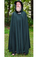 Cloakmakers.com 6090-Washable Long Forest Green Wool Cloak w/ Black Velvet Hood Lining & Multi-Leaf Clasp