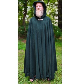 Cloakmakers.com 6090-Washable Long Forest Green Wool Cloak w/ Black Velvet Hood Lining & Multi-Leaf Clasp