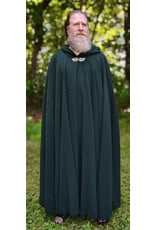 Cloakmakers.com 6090-Washable Long Forest Green Wool Cloak w/ Black Velvet Hood Lining & Multi-Leaf Clasp