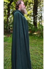 Cloakmakers.com 6090-Washable Long Forest Green Wool Cloak w/ Black Velvet Hood Lining & Multi-Leaf Clasp