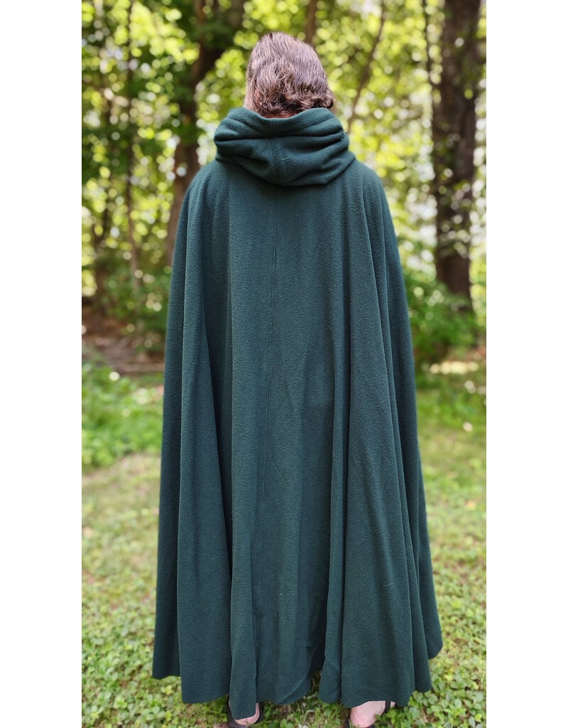 Cloakmakers.com 6090-Washable Long Forest Green Wool Cloak w/ Black Velvet Hood Lining & Multi-Leaf Clasp
