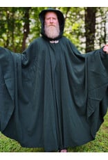 Cloakmakers.com 6090-Washable Long Forest Green Wool Cloak w/ Black Velvet Hood Lining & Multi-Leaf Clasp