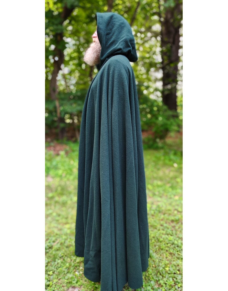 Cloakmakers.com 6090-Washable Long Forest Green Wool Cloak w/ Black Velvet Hood Lining & Multi-Leaf Clasp