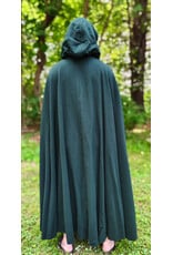 Cloakmakers.com 6090-Washable Long Forest Green Wool Cloak w/ Black Velvet Hood Lining & Multi-Leaf Clasp