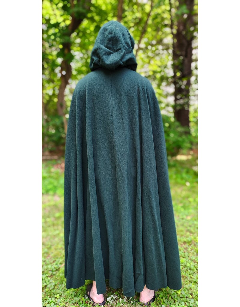 Cloakmakers.com 6090-Washable Long Forest Green Wool Cloak w/ Black Velvet Hood Lining & Multi-Leaf Clasp