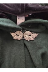 Cloakmakers.com 6090-Washable Long Forest Green Wool Cloak w/ Black Velvet Hood Lining & Multi-Leaf Clasp