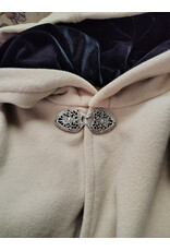 Cloakmakers.com 6092-Washable Beige Wool Cloak w/ Black Velvet Hood Lining & Dual Fox Embroidery & Pockets