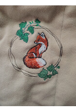 Cloakmakers.com 6092-Washable Beige Wool Cloak w/ Black Velvet Hood Lining & Dual Fox Embroidery & Pockets
