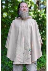 Cloakmakers.com 6092-Washable Beige Wool Cloak w/ Black Velvet Hood Lining & Dual Fox Embroidery & Pockets
