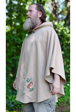 Cloakmakers.com 6092-Washable Beige Wool Cloak w/ Black Velvet Hood Lining & Dual Fox Embroidery & Pockets