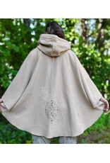 Cloakmakers.com 6092-Washable Beige Wool Cloak w/ Black Velvet Hood Lining & Dual Fox Embroidery & Pockets