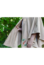Cloakmakers.com 6092-Washable Beige Wool Cloak w/ Black Velvet Hood Lining & Dual Fox Embroidery & Pockets
