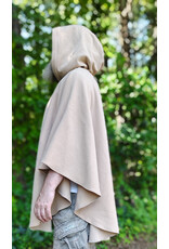 Cloakmakers.com 6092-Washable Beige Wool Cloak w/ Black Velvet Hood Lining & Dual Fox Embroidery & Pockets