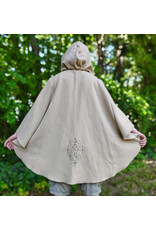 Cloakmakers.com 6092-Washable Beige Wool Cloak w/ Black Velvet Hood Lining & Dual Fox Embroidery & Pockets