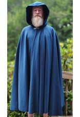 Cloakmakers.com 6093-Washable Blue Woven Wool Cloak w/ Black Velvet Hood Lining & Gothic Rose Clasp