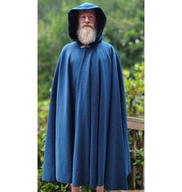 Cloakmakers.com 6093-Washable Blue Woven Wool Cloak w/ Black Velvet Hood Lining & Gothic Rose Clasp