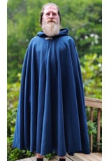 Cloakmakers.com 6093-Washable Blue Woven Wool Cloak w/ Black Velvet Hood Lining & Gothic Rose Clasp