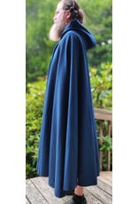 Cloakmakers.com 6093-Washable Blue Woven Wool Cloak w/ Black Velvet Hood Lining & Gothic Rose Clasp