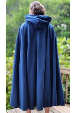 Cloakmakers.com 6093-Washable Blue Woven Wool Cloak w/ Black Velvet Hood Lining & Gothic Rose Clasp