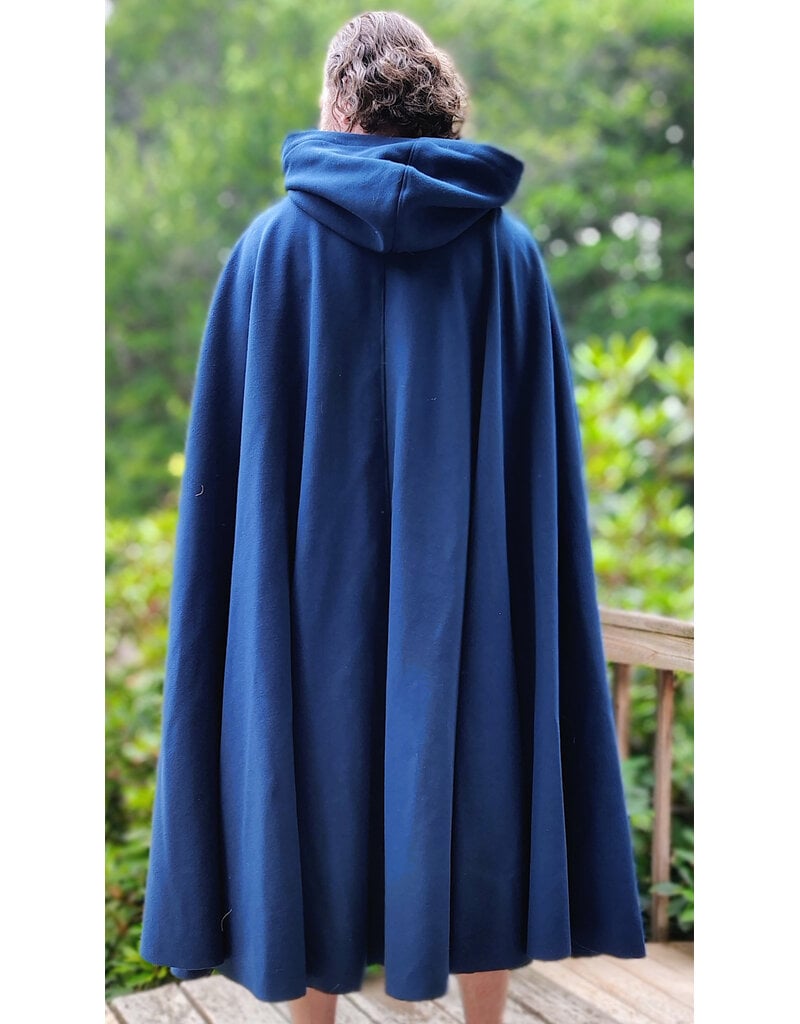 Cloakmakers.com 6093-Washable Blue Woven Wool Cloak w/ Black Velvet Hood Lining & Gothic Rose Clasp