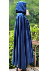 Cloakmakers.com 6093-Washable Blue Woven Wool Cloak w/ Black Velvet Hood Lining & Gothic Rose Clasp