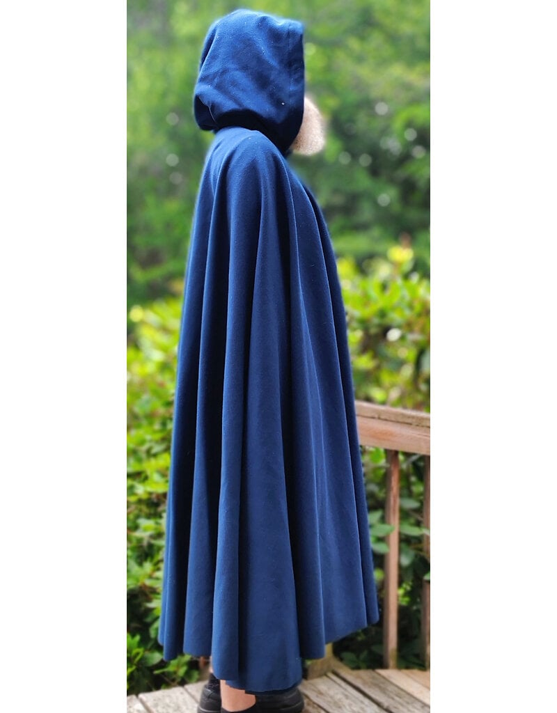 Cloakmakers.com 6093-Washable Blue Woven Wool Cloak w/ Black Velvet Hood Lining & Gothic Rose Clasp