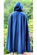 Cloakmakers.com 6093-Washable Blue Woven Wool Cloak w/ Black Velvet Hood Lining & Gothic Rose Clasp