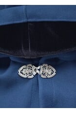 Cloakmakers.com 6093-Washable Blue Woven Wool Cloak w/ Black Velvet Hood Lining & Gothic Rose Clasp
