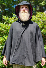 Cloakmakers.com 6095-Washable Black Woven Wool Short Cloak w/ Red Wine Velvet Hood Lining & Two Interior Pockets