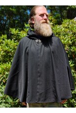 Cloakmakers.com 6095-Washable Black Woven Wool Short Cloak w/ Red Wine Velvet Hood Lining & Two Interior Pockets